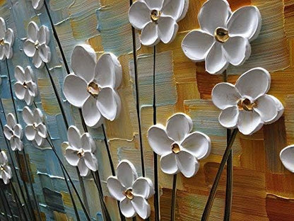 YaSheng Art - 100% Hand painted Contemporary Art Oil painting On Canvas white Flowers Abstract Paintings Modern Home Decor Wall Art for living room Bedroom Framed Ready to Hang 20x40inch