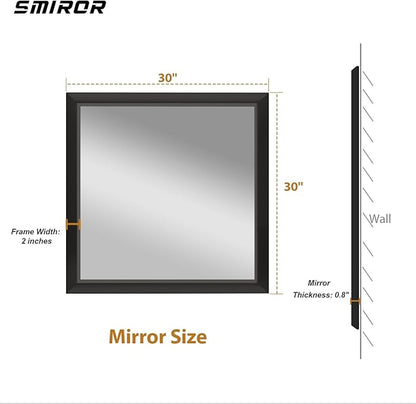 SMIROR Matte Black Bathroom Mirror for Over Sink 30x 30 inch, Metal Thick Frame Rectangle Vanity Mirror for Wall, Anti-Rust, Horizontally or Vertically Mounted