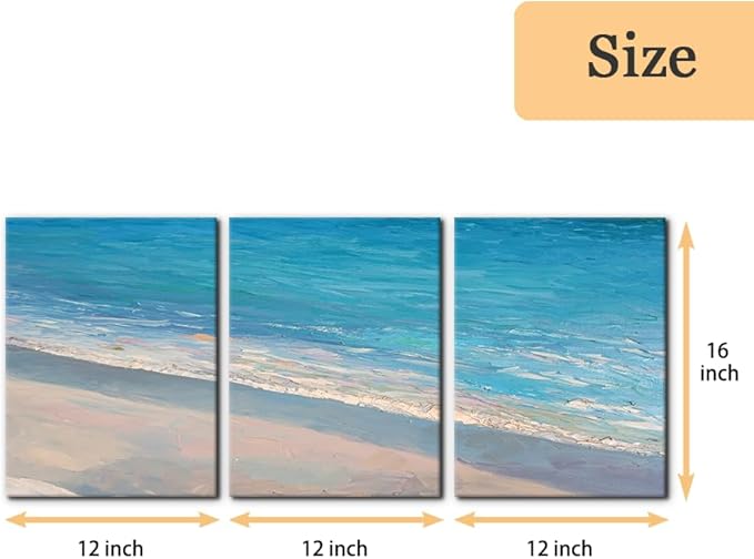 Pacimo - 3 Panels Canvas Wall Art Decor - Oil Painting Style Seascape with Waves on The Beach - Giclee Modern Artwork Prints on Canvas Gallery Wrap Home Decor Stretch Framed Ready to Hang - 12"x16"x3