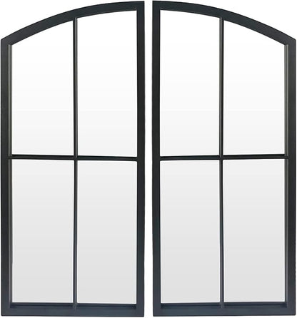 Black Arch Mirror,Window Pane Wall Decor,Farmhouse Wall Mirrors with Iron Frame for Entryway,Hallway,Living Room,Fireplace.2-Pack 26.4"X13.4"