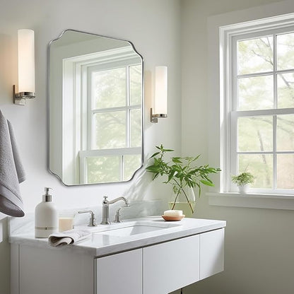 ANDY STAR Chrome Bathroom Mirror, 22x30 Inch Polished Chrome Rectangle Mirror, Scalloped Bathroom Mirror with Stainless Steel Metal Frame, Ideal for Bathroom, Living Room