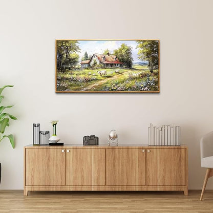 QIYILEXWART Wood Framed Canvas Wall Art For Living Room Wall Decor For Bedroom Office Wall Decoration Forest Lodge Painting Farmhouse Watercolour Pictures Artwork Room Aesthetic Home Decor