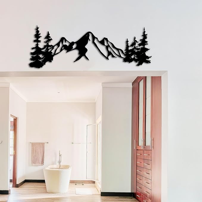 Yuzhuo Metal Mountain Wall Art Decor, Mountain Forest Silhouette Art Suitable for Living Room Bedroom Indoor Outdoor Garden Home Decoration (L)