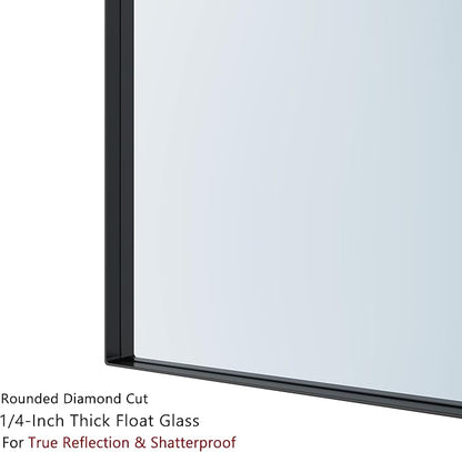 VocalStar 16 x 24 Inch Black Bathroom Mirror for Wall, Square Corner Rectangle Black Metal Framed Bathroom Vanity Mirror Modern Farmhouse, 1/4-inch Shatterproof Glass | Ultra-Flush Hanging