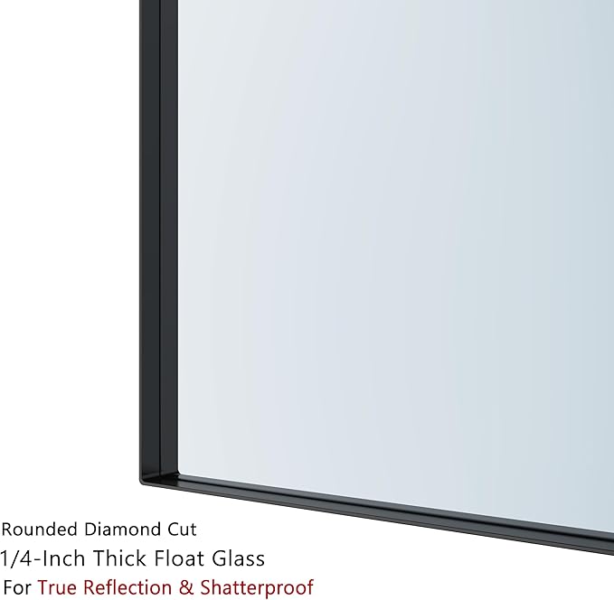 VocalStar Black Bathroom Mirror for Wall, 28 x 40 Inch Square Corner Rectangle Metal Framed Bathroom Vanity Mirror Modern Farmhouse, 1/4-inch Shatterproof Glass | Ultra-Flush Hanging