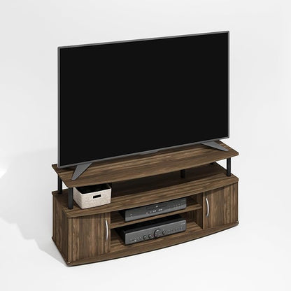 Furinno Jaya TV Stand, Entertainment Center, TV Console, for TV up to 55 Inch, with 2 Doors and Cable Management Holes, for Living Room, Bedroom, Brown Walnut