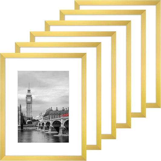 Fixwal 8x10 Picture Frame Set of 6 with Shatter Resistant Plastic Glass, Thin Border and Light Weight Photo Frames for Wall or Tabletop Display, Gift for Mother's Day, Father's Day, Graduation, Gold
