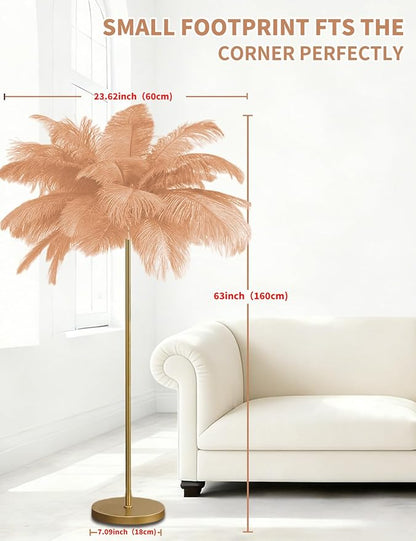Feather Floor Lamp,Fluffy Ostrich Feather Floor Lamp for Bedroom,3 Color Temperatures Led Corner Modern Floor Lamps for Living Room Christmas Home Decor House Warming Gifts,63″ Height (Champagne)