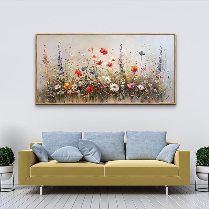 hyidecorart Large Canvas Wall Art Bedroom Wall Decor For Living Room Farmhouse Garden Watercolor flowers Wall Paintings Office Pictures Decor Print Artwork Wood Framed Room Mural Decoration