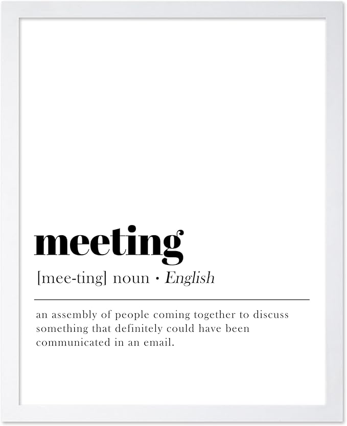 Poster Master Typography Poster - Retro Dictionary Print - Meeting Definition, Assembly of People, Book Page, Funny - Gift for Colleague, Friend - Wall Decor for Home, Office, 8x10 White Framed