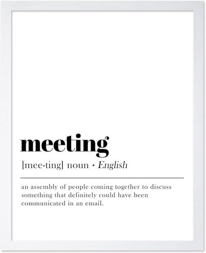 Poster Master Typography Poster - Retro Dictionary Print - Meeting Definition, Assembly of People, Book Page, Funny - Gift for Colleague, Friend - Wall Decor for Home, Office, 8x10 White Framed