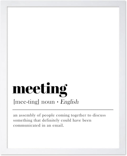 Poster Master Typography Poster - Retro Dictionary Print - Meeting Definition, Assembly of People, Book Page, Funny - Gift for Colleague, Friend - Wall Decor for Home, Office, 16x20 White Framed