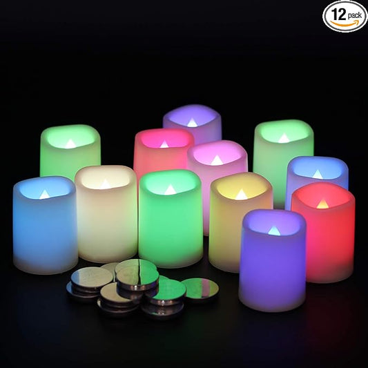 Color Changing Flameless Votive Candles with Remote and Timer, Battery Operated White LED Flickering 12 Pack Halloween Christmas Decor (1.5 x 2 Inches)