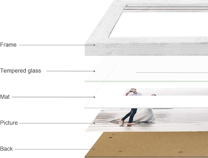 iRahmen 11x14 Picture Frame Set of 2 with Plexiglass, Distressed White Poster Frame Display 8x10 Pictures with Mat or 11 x 14 Without Mat, Wood Photo Frame for Horizontal or Vertical Wall Mount