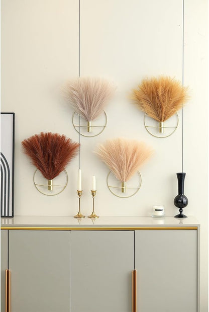 Pretty Jolly Boho Wall Decor - Mounted Metal Hanging Artificial Pampas Display, Art for Living Room, Bedroom, Bathroom, Dining Room - Plant Wall Decor 2 Pack