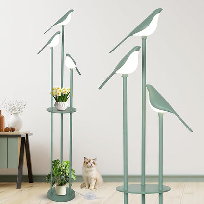 Bird Floor Lamp for Bedroom, Green Standing Lamps for Living Room, Corner Tall Lamp with Table, 3-Lights Vintage Floor Lamp, Modern Stand Up Lamp for Office, Girls Room, Unique Bird Lamps