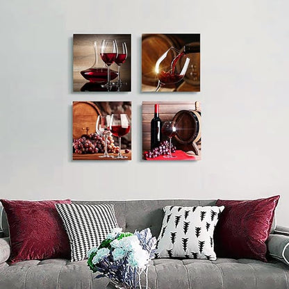 Lapremoly Canvas Wall Art For Kitchen Dining Room Wall Decor Print Artwork Wine Glass Wall Painting Modern Still Life Frame Wall Pictures Bar Restaurant Vintage Home Decor Ready to Hang 4 Piece Set