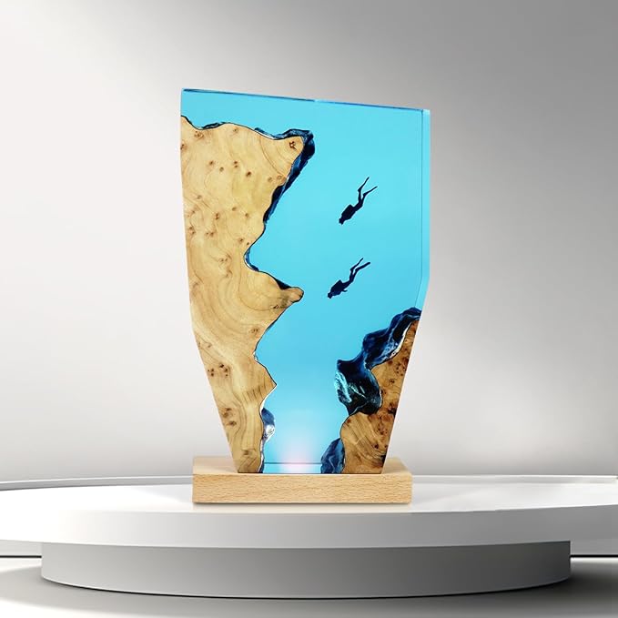 Epoxy Resin Lamp, Ocean Night Light,Artistry Home Decor Bedside Nightlight, Unique Resin Lighting, Nightstand Decorations for Bedroom, Suitable for Holidays(Two Divers)