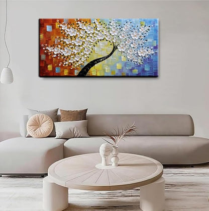 YaSheng Art - Handmade Wall Art 3D Texture Colorful Flowers Oil Painting ，Modern Abstract Canvas Wall Art，Bedroom Wall Decor Home,Wall Art for Living Room,Framed Wall Art Pictures 48 by 24 inch