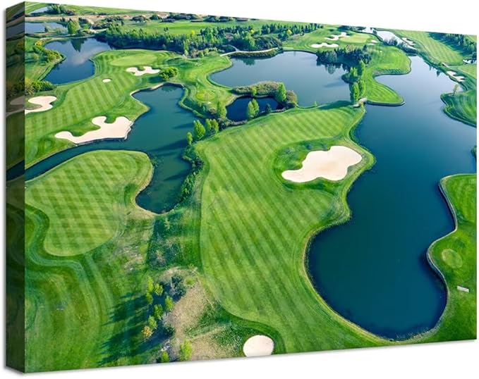 Golf Wall Art for Office Golf Course Picture Poster Canvas Prints Golf Course Picture Wall Decor for Living Room Bedroom Bathroom Home Decorations Framed Artwork Ready to Hang(18''H x 24''W)
