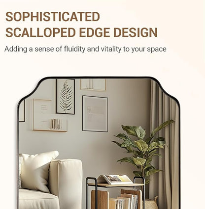ANDY STAR Brushed Bronze Scalloped Mirror, 26"x38" Bathroom Vanity Mirror, Antique Scalloped Mirror in Premium Stainless Steel Frame, Timeless Shape with Unique Flair, Hangs Vertically/Horizontally