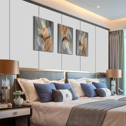 Canvas Wall Art For Living Room, Family Wall Decorations, Kitchen, Bathroom, Bedroom Modern Wall Decor Black Paintings Abstract Leaves Pictures Artwork Inspirational Home Decor 3 Pieces