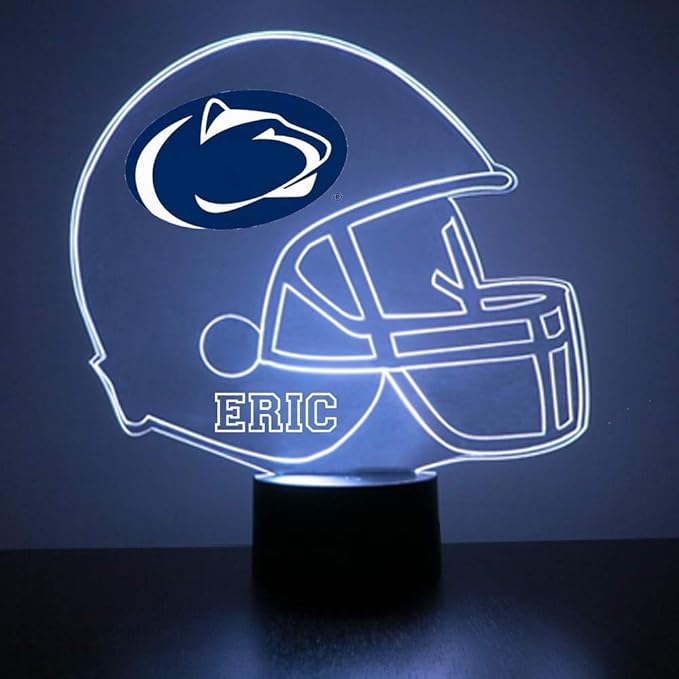 Custom Penn State University Nittany Lions Football Helmet LED Sign Night Light Lamp with Remote, Light Up Display with Personalized Name or Image, Customized, Made in The USA, Clear Acrylic