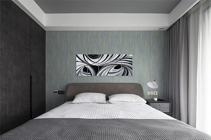 Yihui Arts Black and White Metal Art Wall Decor Hand Crafted Abstract Aluminum Artwork Modern Wall Sculpture Home Accent for Living Room Bedroom Dinning Decor