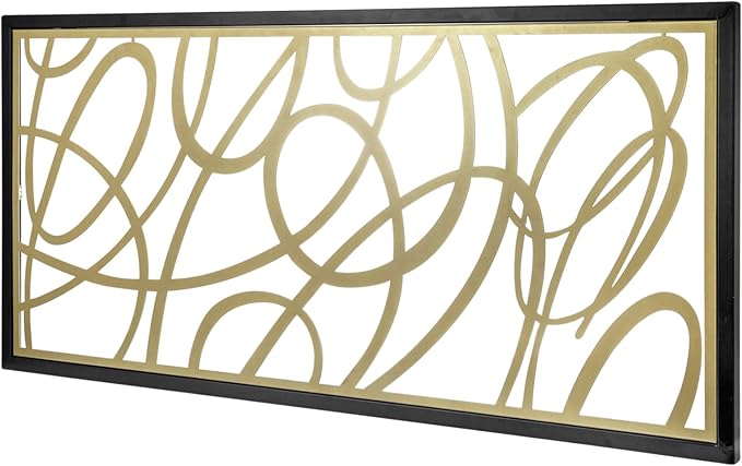 MyGift 44 x 21 Inch Large Black Framed Gold Tone Metal Abstract Laser Cut Panel Wall Art, Home Living Room Bathroom Bedroom Office Modern Minimalist Decor Accent