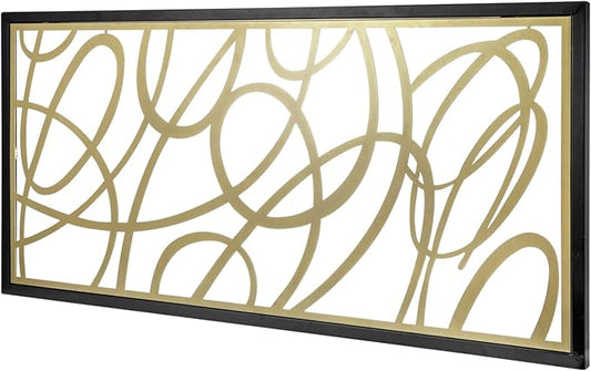 MyGift 44 x 21 Inch Large Black Framed Gold Tone Metal Abstract Laser Cut Panel Wall Art, Home Living Room Bathroom Bedroom Office Modern Minimalist Decor Accent