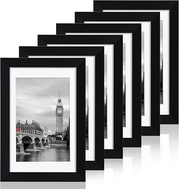 Fixwal 4x6 Picture Frame Set of 6 with Shatter Resistant Plastic Glass, Thin Border and Light Weight Photo Frames for Wall or Tabletop Display, Gift for Mother's Day, Father's Day, Graduation, Black