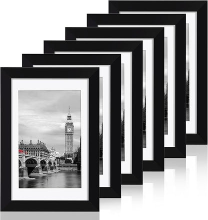 Fixwal 4x6 Picture Frame Set of 6 with Shatter Resistant Plastic Glass, Thin Border and Light Weight Photo Frames for Wall or Tabletop Display, Gift for Mother's Day, Father's Day, Graduation, Black