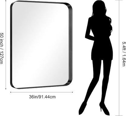 CIRCUMI Black Bathroom Mirror, 36"x50" Rectangular Mirror with Deep Metal Frame, Rounded Corner, Tempered Glass, Large Mirror for Wall, Over 2 Sinks, Installed Vertically/Horizontally, Crystal-Clear