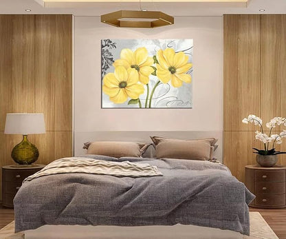 Yellow Flowers Wall Art for Bathroom Bedroom Living Room Office Abstract Print Canvas Home Decor Pictures Poster Large Painting Photo Framed Ready to Hang(24''H x 36''W)