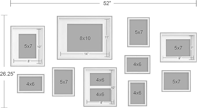 Kate and Laurel Gibson Modern Frame Set; Set of 10; White and Natural Wood; Decorative Photo Gallery Wall Frame Set with Multiple Sizes