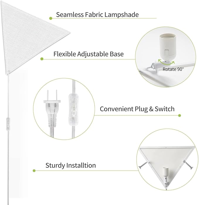 Corner Light with Switch, Ceiling Corner Lights for Living Room, Plug in Ceiling Light for Dark Area, Lamp for Bedroom, Kids Room, Triangle Shape, Linen, Eco-Friendly (1 Pack)