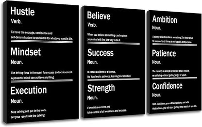 3 Pieces Inspirational Canvas Wall Art Motivational Signs Picture Painting Success Entrepreneurs Quotes Posters Print for Home Bedroom Teens Room Gym Stretched and Framed [48''W x 24''H]