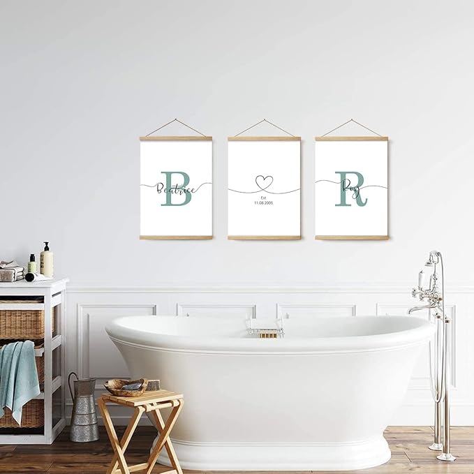Woodkap Wall Art Decor, Custom Couples Sign Initials Name and Date Print Pictures Unframed, Wall Decorations for Home Living Room Master Bedroom Bathroom, Above Bed Artwork, Engagement & Wedding Gifts