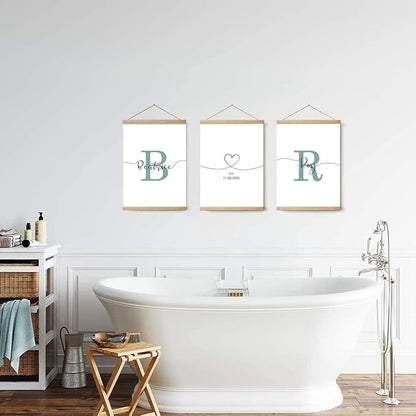 Woodkap Wall Art Decor, Custom Couples Sign Initials Name and Date Print Pictures Unframed, Wall Decorations for Home Living Room Master Bedroom Bathroom, Above Bed Artwork, Engagement & Wedding Gifts
