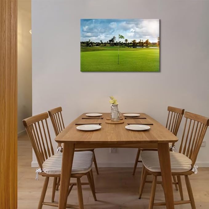 chenchenArt Golf Course Wall Art for Office Golf Course Picture Poster Wall Decor for Living Room Bedroom Gym Room Home Decorations Golf Artwork Canvas Prints Framed Ready to Hang(18''H x 24''W)