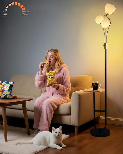 Lightdot 65IN Floor Lamp with Tray Dimmable LED Floor Lamps with 3000K Bulbs Included, Unique Metal Pole Mid Century Modern Tall Standing Lamp for Living Room/Bedroom/Sofa Beside/Corner Decor