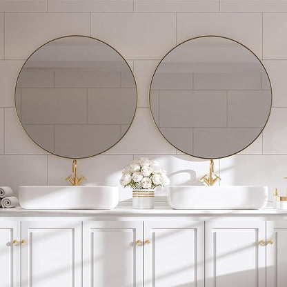 ANDY STAR Gold Round Mirror, 36’’ Brushed Gold Circle Bathroom Mirrors in Stainless Steel Metal Frame 1" Deep Set Design