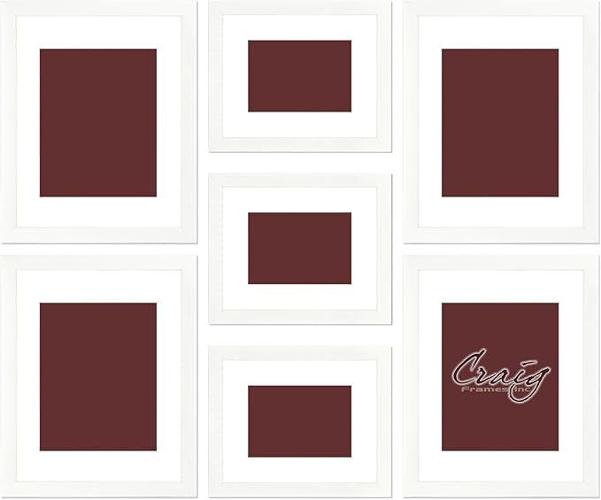 Craig Frames 23247812 Picture Frame 7-Piece Wall Set, White Frames, White Display Mats