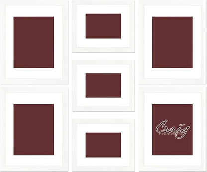 Craig Frames 23247812 Picture Frame 7-Piece Wall Set, White Frames, White Display Mats