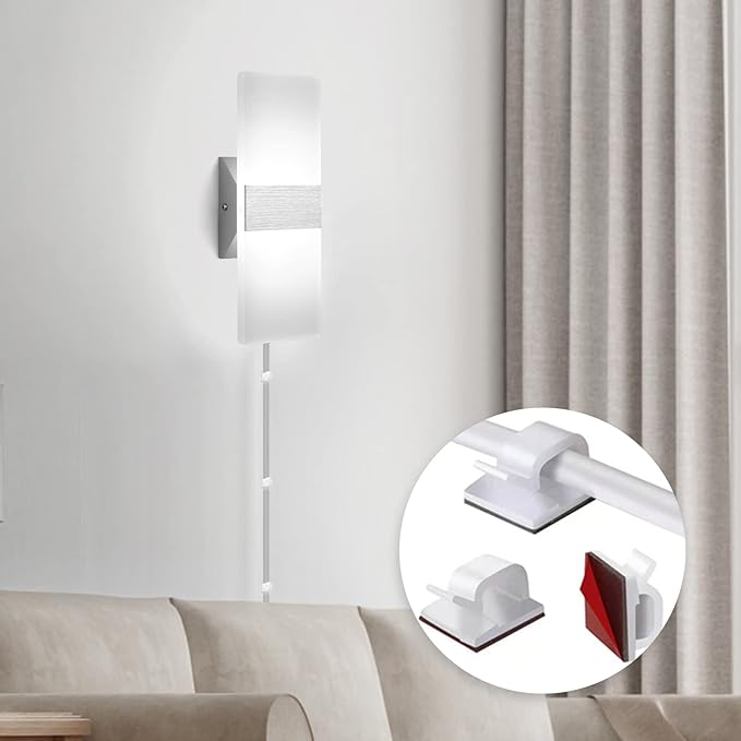 GOODATE Plug in Wall Sconces with Stepless Adjustable 3000K-6500K Colors and 10%-100% Brightness, Sconces Wall Lighting with Remote Control 12W Acrylic LED Wall Lamp with 6FT Plug in Cord, 2 Pack