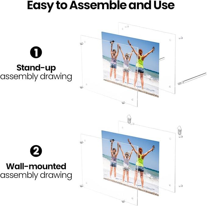 Thyle 8 Pcs Acrylic Photo Frame 8.5 x 11'' Clear Floating Picture Frame Certificate Document Poster Award Diploma Display Tabletop or Hanging Wall Mount for Back to School Teacher Student Gift(Silver)
