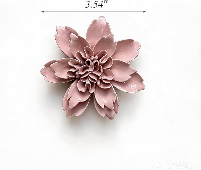 CEUYGT Ceramic Flowers 3D Wall Art Decor Handmade 3D Wall Art Hanging Sculpture for Living Room Bedroom Pink Peony 3.54"