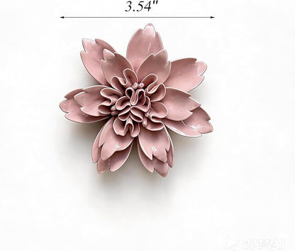 CEUYGT Ceramic Flowers 3D Wall Art Decor Handmade 3D Wall Art Hanging Sculpture for Living Room Bedroom Pink Peony 3.54"