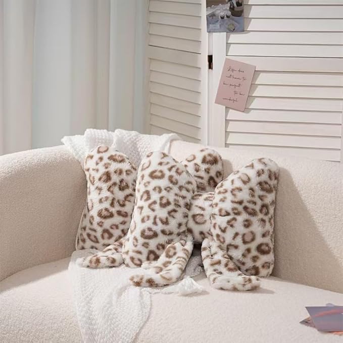 2 Pack Cute Leopard Print Bow Throw Pillows Furry Cheetah Bownote Plush Pillow Decor Bow Lumbar Suffed Pillow for Home Living Room Bedroom Bed Couch Cushion