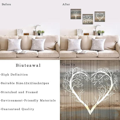 Biuteawal 3 Pieces Abstract Tree Wall Art Rustic Forest Landscape Picture Prints Teal and Brown Painting Vintage Artwork Home Farmhouse Bathroom Bedroom Decor Stretched and Framed Ready to Hang